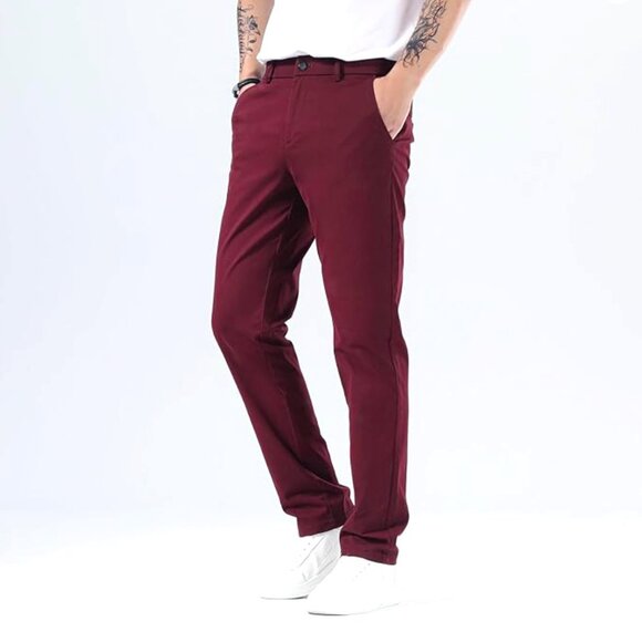 Plaid&Plain Other - Plaid&Plain Slim Fit Khaki Pants Men’s Tapered Chino Pants, Burgundy, 32x30, EUC